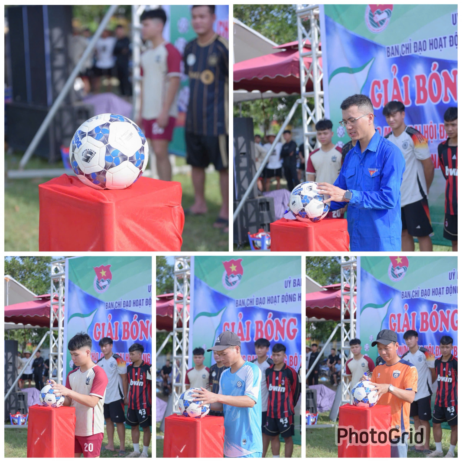 Ban tổ chức cùng các đội bóng thực hiện nghi thức ký vào trái bóng thi đấu thể hiện tinh thần đoàn kết của giải đấu 