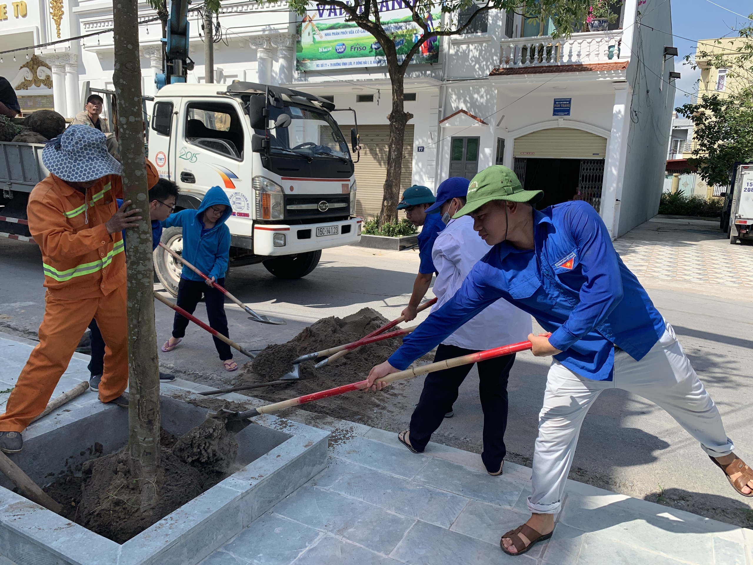 Đoàn phường Đông Hải 1 phối hợp trồng cây xanh cùng công ty Cây xanh Đô thị