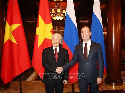 Tổng Bí thư Nguyễn Phú Trọng hội kiến Thủ tướng Nga Dmitry Medvedev