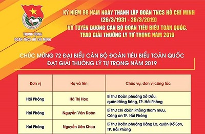 Cán bộ đoàn tiêu biểu thành phố năm 2019