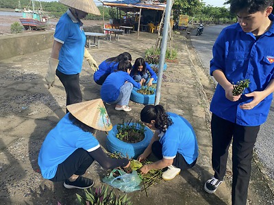 Quận Đồ Sơn: tổ chức ra quân trồng cây xanh và tuyên truyền phòng chống rác thải nhựa, phân loại rác thải tặng thùng rác kín tại các tuyến đường thanh niên quản lý