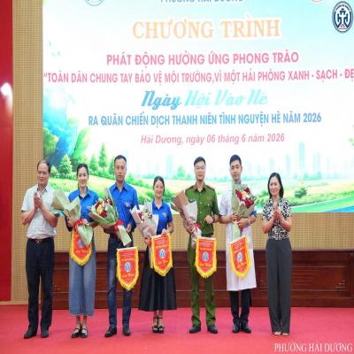ĐOÀN PHƯỜNG HẢI DƯƠNG HƯỞNG ỨNG PHONG TRÀO “TOÀN DÂN CHUNG TAY BẢO VỆ MÔI TRƯỜNG, VÌ MỘT HẢI PHÒNG XANH - SẠCH - ĐẸP”; NGÀY HỘI VÀO HÈ VÀ RA QUÂN CHIẾN DỊCH THANH NIÊN TÌNH NGUYỆN HÈ NĂM 2026